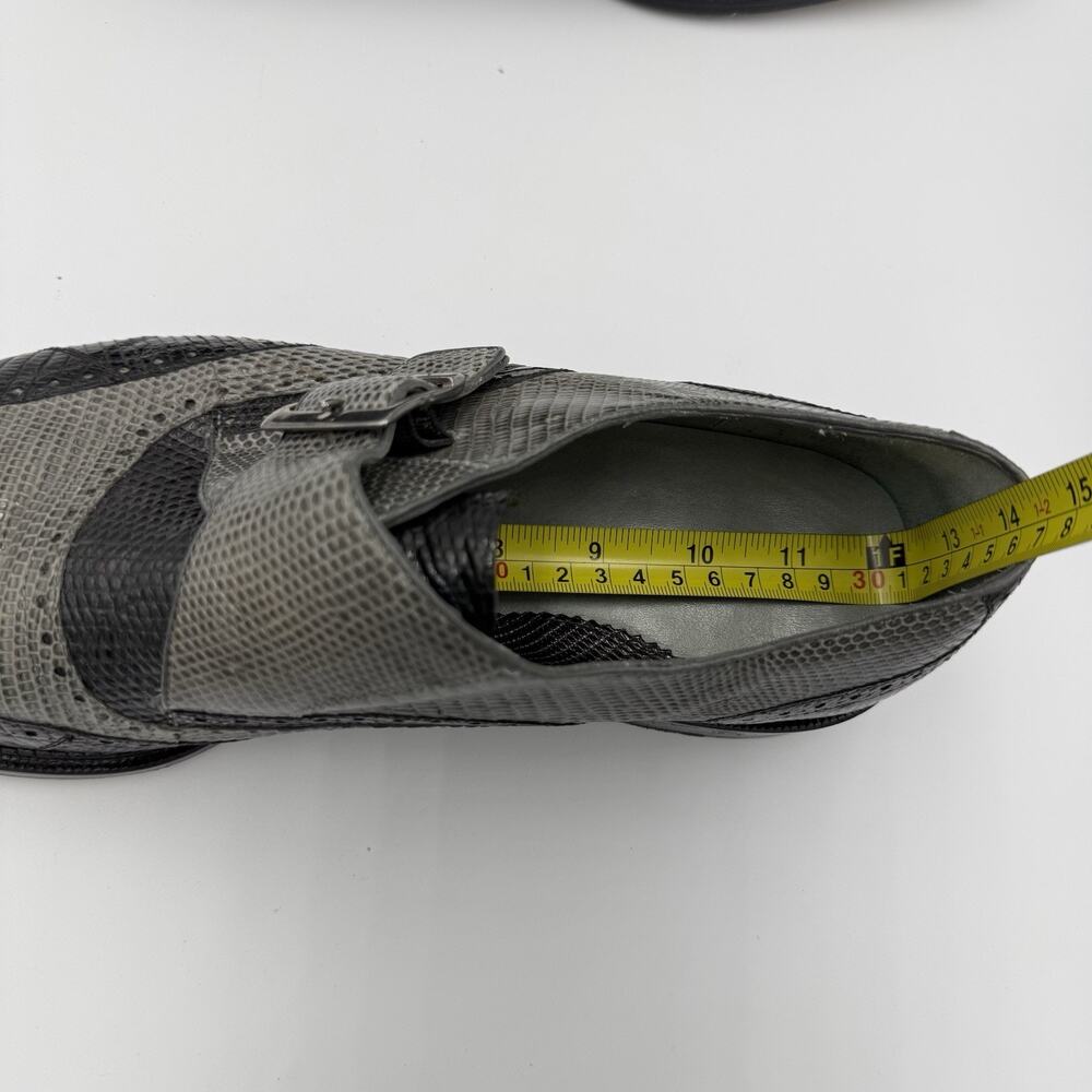 Belvedere 11.5 Lizard Skin Monk Strap Dress Shoes Gray Black Square Toe - Picture 13 of 13